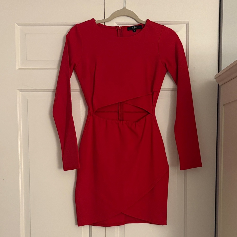 Lulu's Vibrant Red Long Sleeve Dress